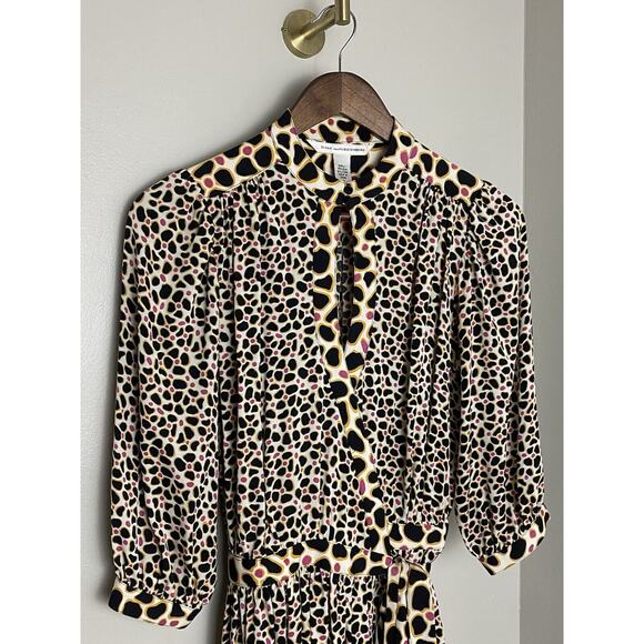 Diane Von Furstenberg Womens Silk Abel Wrap Dress Leopard 2010 Mod Keyhole Sz 2 - Picture 2 of 8